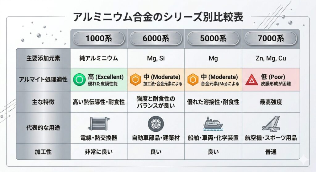 アルミニウム合金の種類別比較